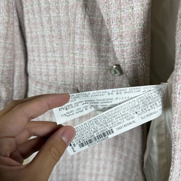Zara Light Pink Tweed Textured Double Breasted Blazer sz XL - Picture 7 of 10